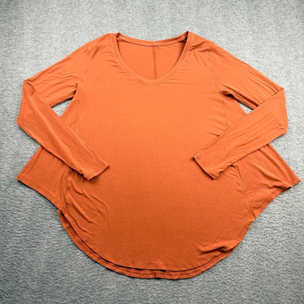 Lululemon It's A Tie Long Sleeve Tunic Top Burnt Orange Rust V-Neck Size 10